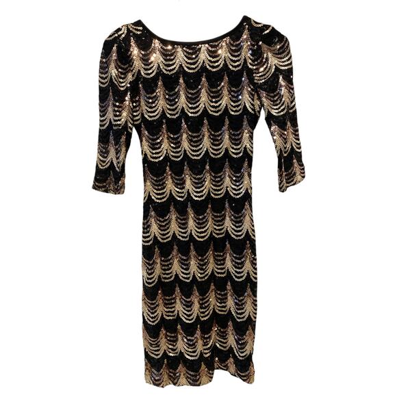 Crystal Doll Sequin Bodycon Mini Dress Small Black Gold Cocktail Party Glam NYE - Picture 13 of 15